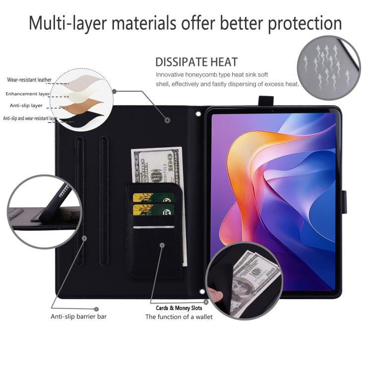 Funda de piel de lichi con tacto de gato para Xiaomi Pad 7 (negra)