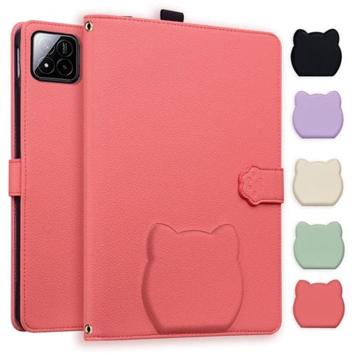 Funda de piel de lichi con tacto de gato para Xiaomi Pad 7 (rojo sandía)