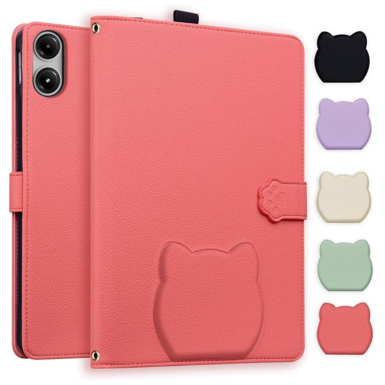 Funda de piel de lichi con tacto de gato para Xiaomi Redmi Pad Pro/Poco Pad (rojo sandía)