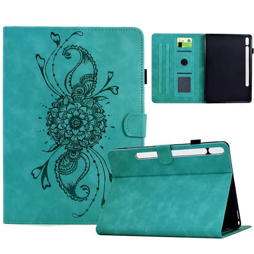 Funda de cuero inteligente con relieve de mandala para Samsung Galaxy Tab S10 FE+ (azul claro)