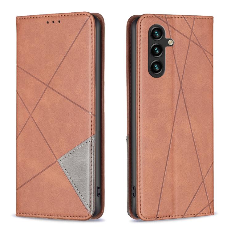 Funda de cuero magnética con textura de rombos para Samsung Galaxy S25 FE 5G (marrón)