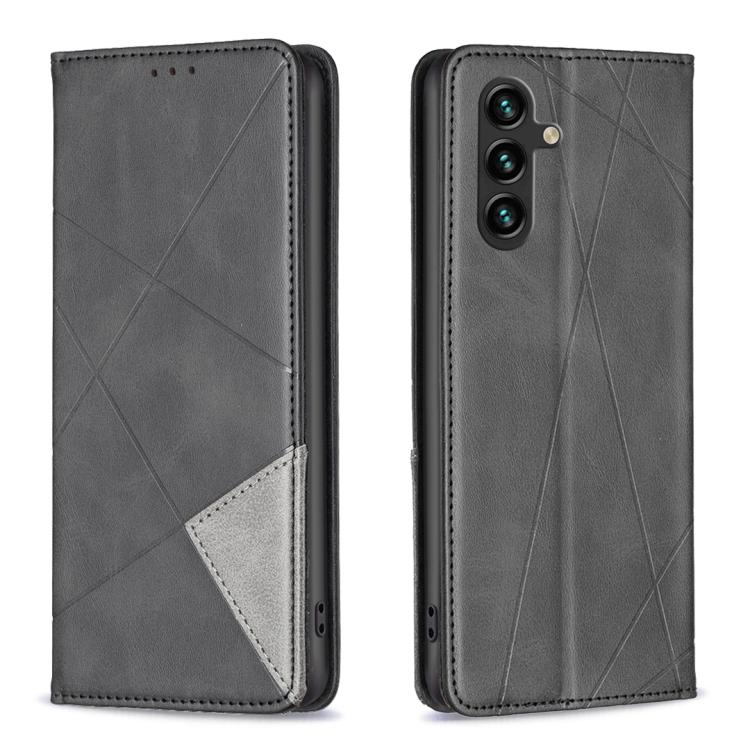 Funda de cuero magnética con textura de rombos para Samsung Galaxy S25 FE 5G (negra)