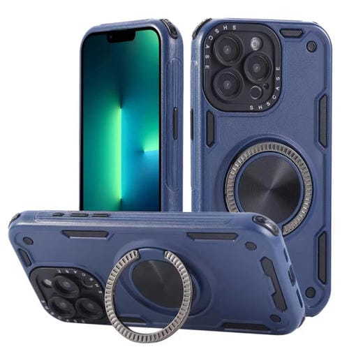 Funda magnética con rotación de 360 grados y mecanismo de tres núcleos para iPhone 13 Pro Max (azul real)