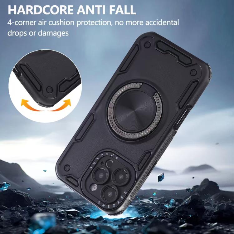 Funda magnética con rotación de 360 grados y mecanismo de tres núcleos para iPhone 14 (negra)
