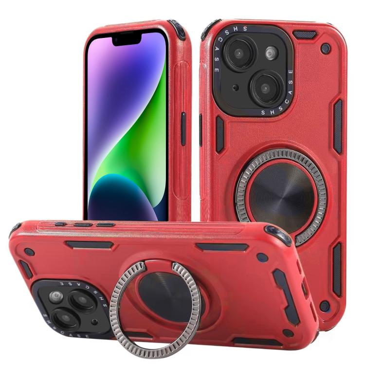 Funda magnética con rotación de 360 grados y mecanismo de tres núcleos para iPhone 14 (roja)