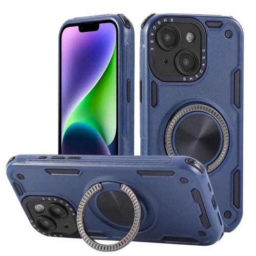 Funda magnética con rotación de 360 grados y mecanismo de tres núcleos para iPhone 14 (azul real)