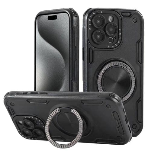 Funda magnética con rotación de 360 grados y mecanismo de tres núcleos para iPhone 15 Pro Max (negra)