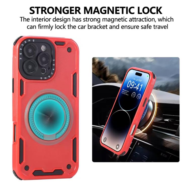 Funda magnética con rotación de 360 grados y mecanismo de tres núcleos para iPhone 16 (roja)
