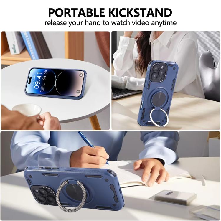 Funda magnética de tres núcleos con rotación de 360 grados para iPhone 16 (azul real)