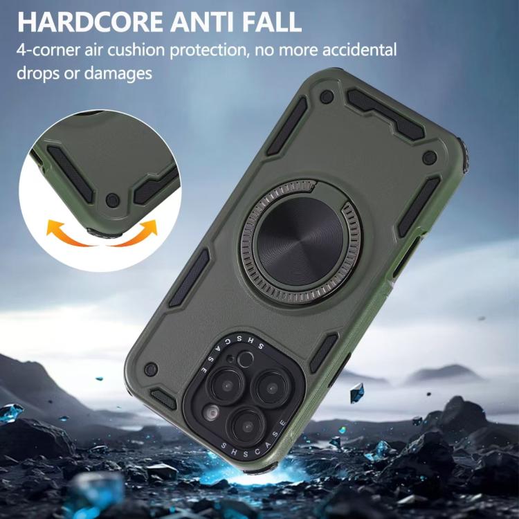 Funda magnética de tres núcleos con rotación de 360 grados para iPhone 16 (verde militar)