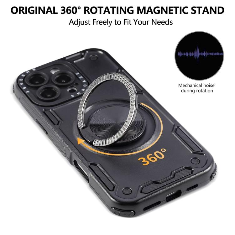 Funda magnética con rotación de 360 grados y mecanismo de tres núcleos para iPhone 16 Pro (negra)
