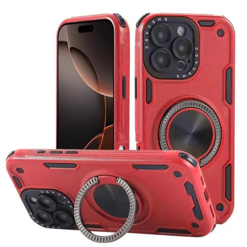 Funda magnética con rotación de 360 grados y mecanismo de tres núcleos para iPhone 16 Pro Max (roja)