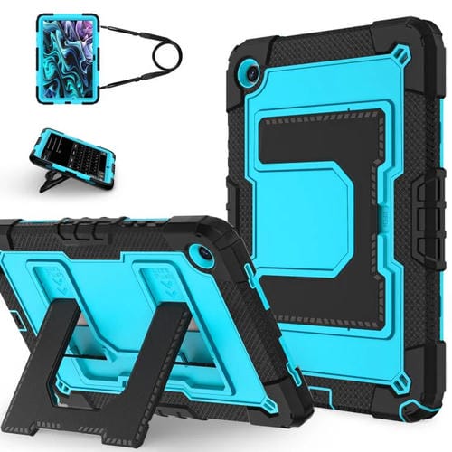 Funda de silicona hidrófuga para Samsung Galaxy Tab S10 FE/S9 con correa para el hombro (negro y azul)