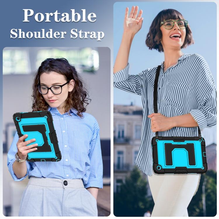 Funda de silicona hidrófuga para Samsung Galaxy Tab S10 FE/S9 con correa para el hombro (negro y azul)