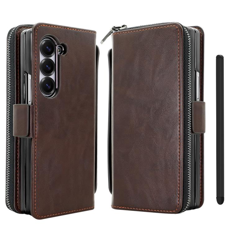 Funda de cuero con hebilla magnética RFID para Samsung Galaxy Fold6 de VIETAO (marrón café)