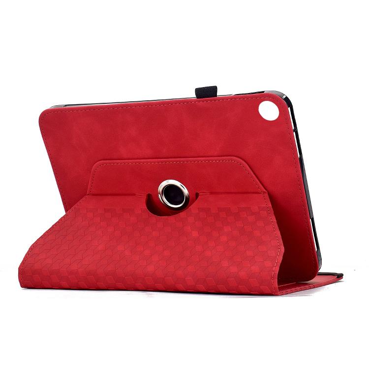 Funda de cuero inteligente con relieve de rombos y rotación para Samsung Galaxy Tab A9+ (roja)