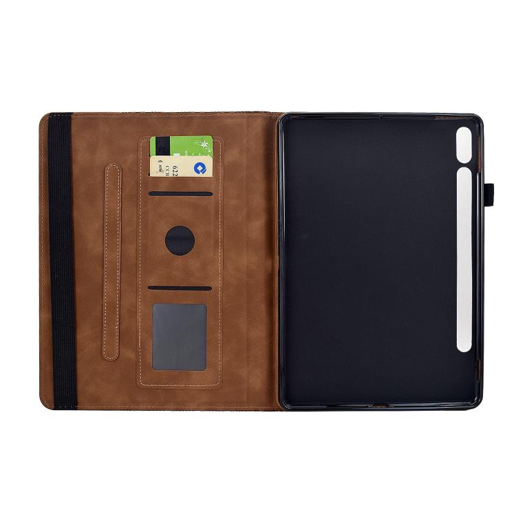 Funda de cuero inteligente con diseño de bloques de construcción giratorios y relieve para Samsung Galaxy Tab S10 FE/S9 (marrón)