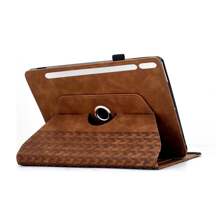 Funda de cuero inteligente con diseño de bloques de construcción giratorios y relieve para Samsung Galaxy Tab S10 FE/S9 (marrón)