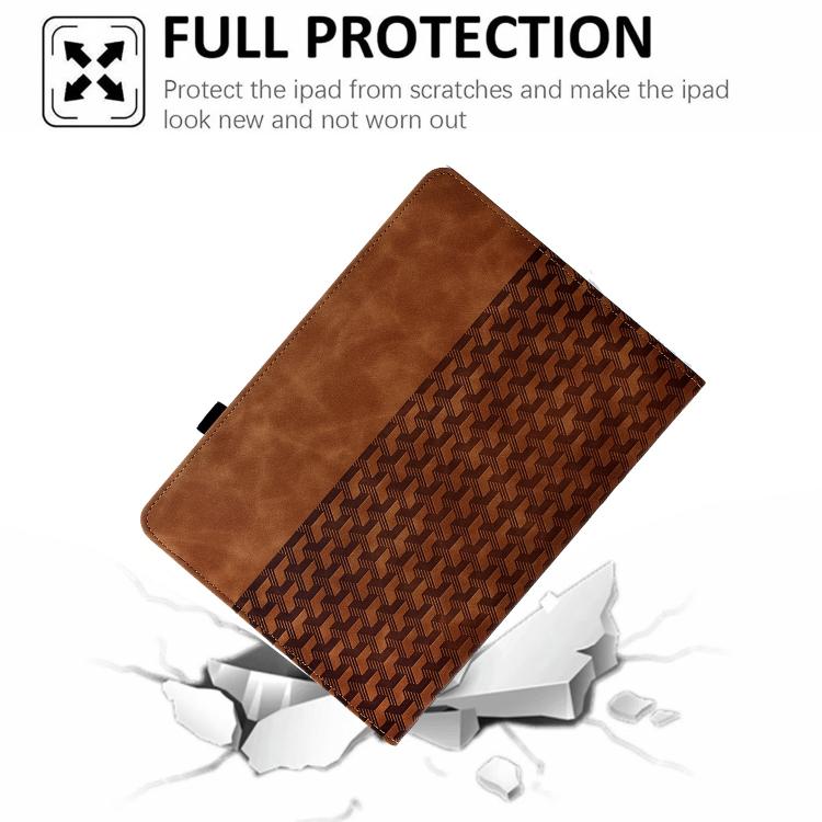Funda de cuero inteligente con diseño de bloques de construcción giratorios y relieve para Samsung Galaxy Tab S10 FE/S9 (marrón)