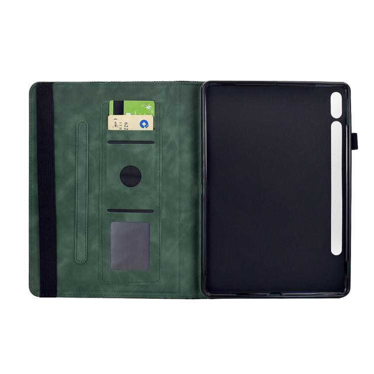 Funda de cuero inteligente con relieve y bloques de construcción giratorios para Samsung Galaxy Tab S10 FE/S9 (verde)