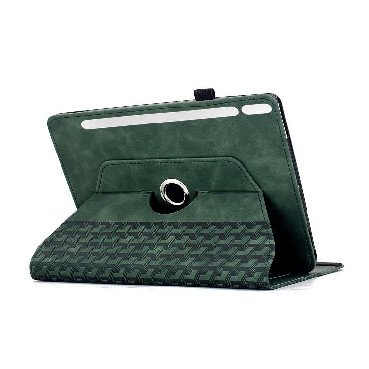 Funda de cuero inteligente con relieve y bloques de construcción giratorios para Samsung Galaxy Tab S10 FE/S9 (verde)