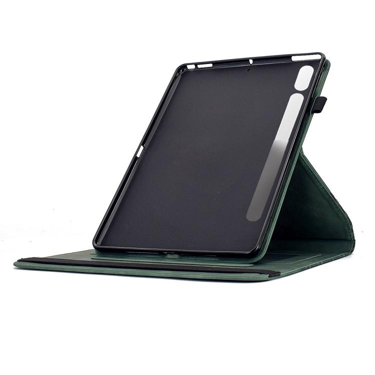 Funda de cuero inteligente con relieve y bloques de construcción giratorios para Samsung Galaxy Tab S10 FE/S9 (verde)