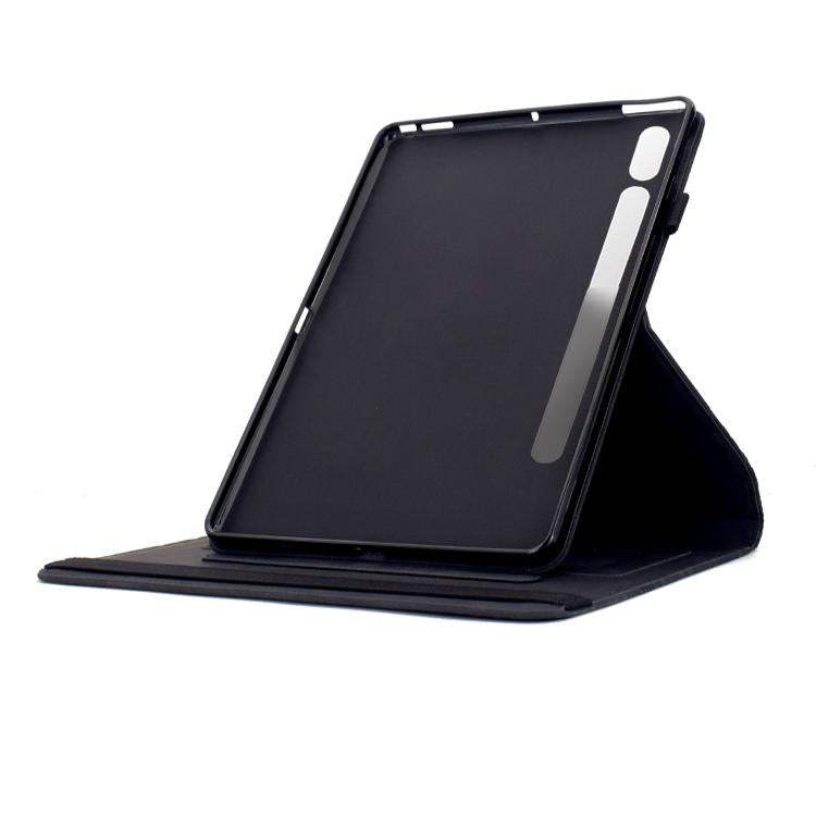 Funda de cuero inteligente con relieve y bloques de construcción giratorios para Samsung Galaxy Tab S9 FE+ / S9+ (negra)