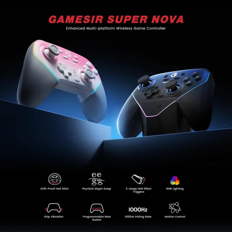 GameSir Super Nova T4 Nova Pro - Mando inalámbrico trimodo para PC, Steam, Switch, iOS y Android (azul)