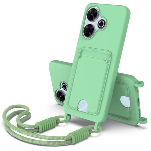Funda de silicona líquida de color sólido para Redmi 13 4G / 13 5G / Note 13R 5G con tarjetero integrado, Gen2, con cordón corto (verde)