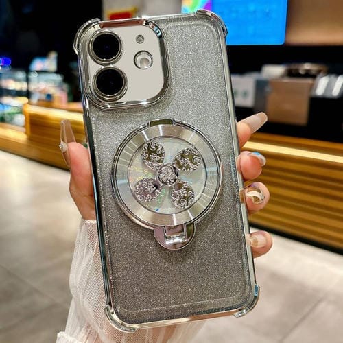 Funda con soporte giratorio para iPhone 11 con purpurina degradada (plateada)