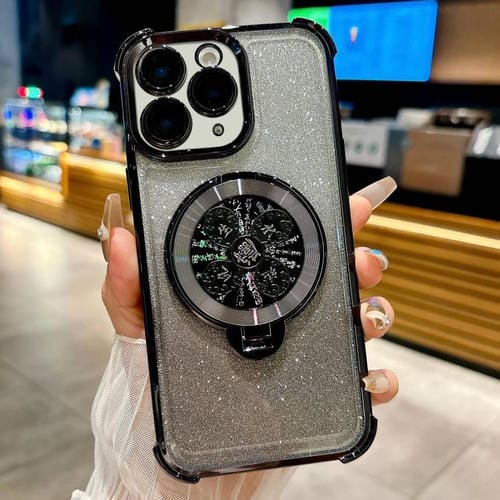 Funda con soporte giratorio para iPhone 11 Pro Max con purpurina degradada (negra)