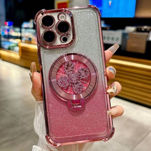 Funda con soporte giratorio para iPhone 12 Pro Max con purpurina degradada (rosa)
