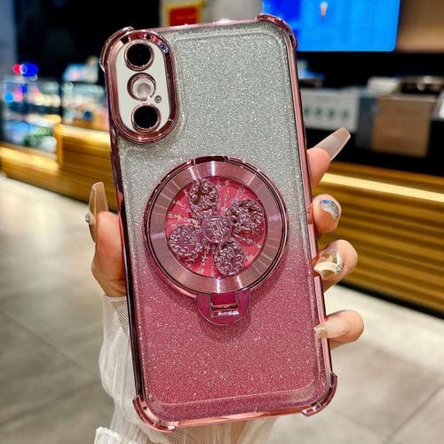 Funda con soporte giratorio para iPhone XS Max con purpurina degradada (rosa)