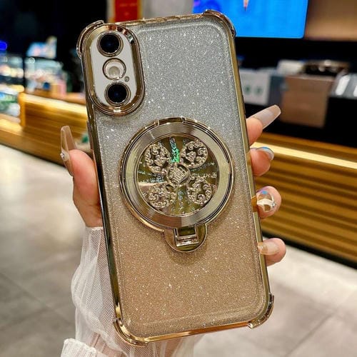 Funda con soporte giratorio para iPhone XS Max con purpurina degradada (dorada)