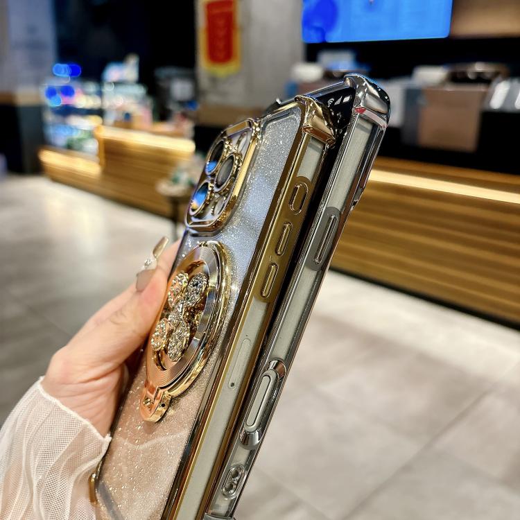 Funda con soporte giratorio para iPhone 16e con purpurina degradada (negra)