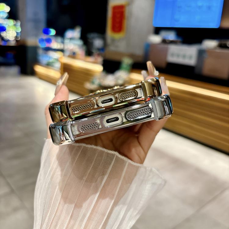 Funda con soporte giratorio para iPhone 16e con purpurina degradada (plateada)