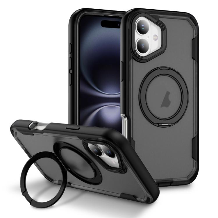 Funda protectora MagSafe para iPhone 16 (negro + gris transparente)