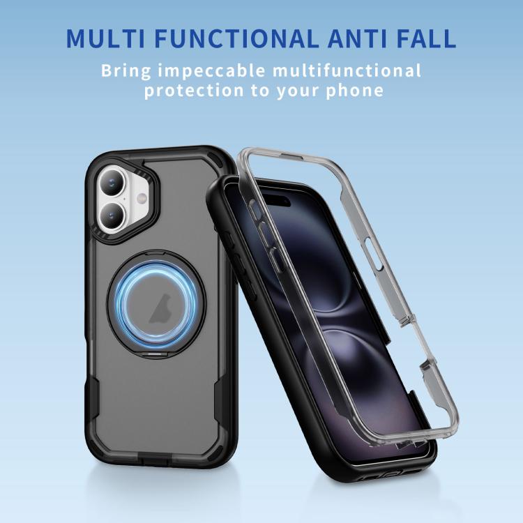 Funda protectora MagSafe para iPhone 16 Plus (negro + gris transparente)