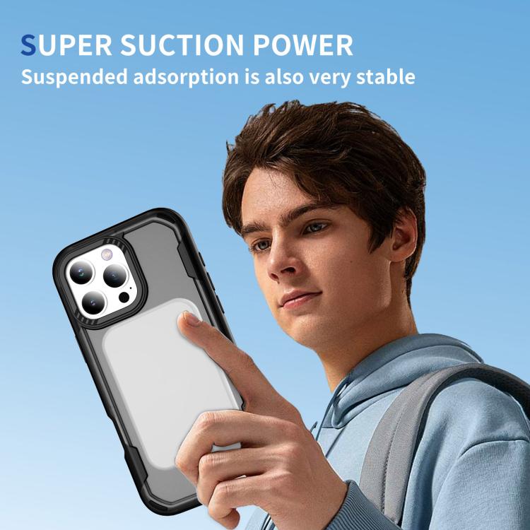Funda protectora MagSafe para iPhone 16 Pro Max (negro + gris transparente)