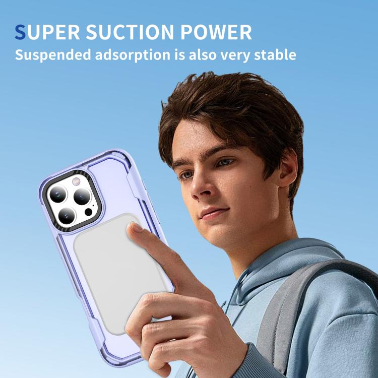 Funda protectora MagSafe para iPhone 16 Pro Max (morado claro y morado transparente)