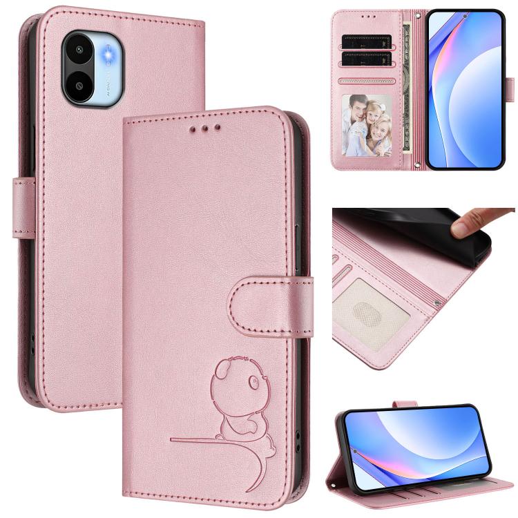 Funda de cuero con relieve RFID y cordón para Redmi A1/A2 4G (rosa)