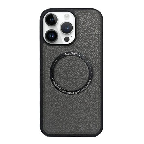 Funda trasera MagSafe de PU con textura de lichi para iPhone 13 Pro Max (gris)