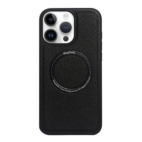 Funda trasera MagSafe de PU con textura de lichi para iPhone 13 Pro Max (negra)