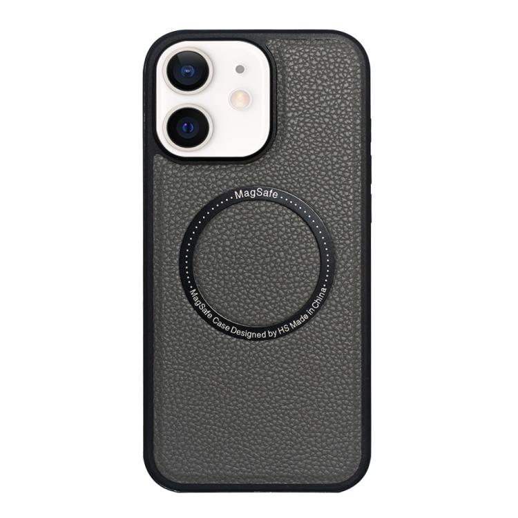 Funda trasera MagSafe de PU con textura de lichi para iPhone 11 (gris)