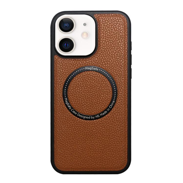 Funda trasera MagSafe de PU con textura de lichi para iPhone 11 (marrón)