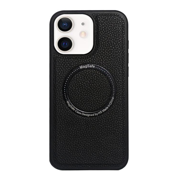 Funda trasera MagSafe de PU con textura de lichi para iPhone 11 (negra)