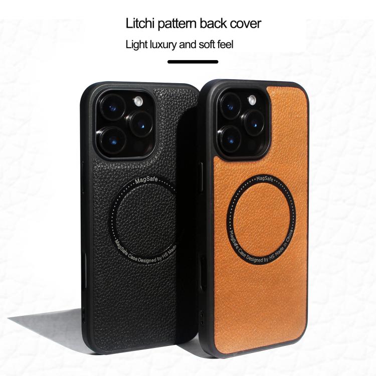 Funda trasera MagSafe de PU con textura de lichi para iPhone 15 Pro Max (gris)