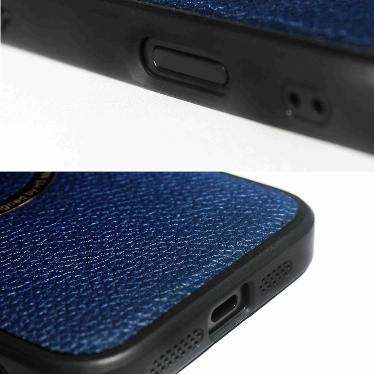 Funda trasera MagSafe de PU con textura de lichi para iPhone 15 (gris)
