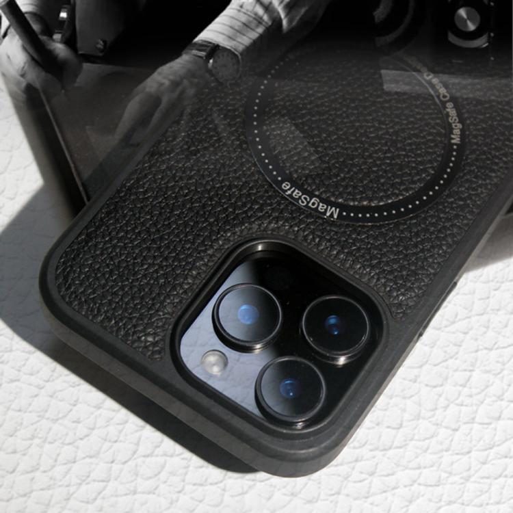 Funda trasera MagSafe de PU con textura de lichi para iPhone 11 (marrón)