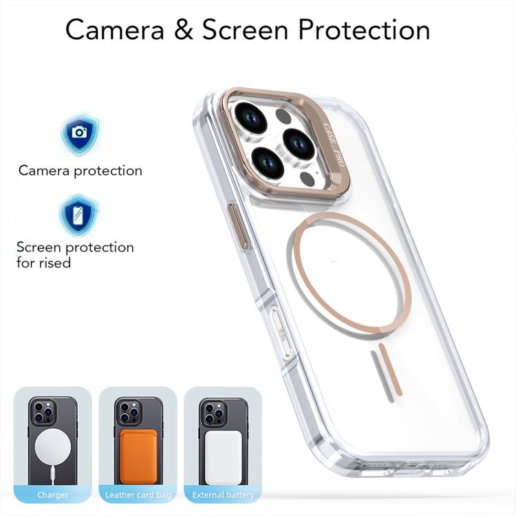 Funda para iPhone 16 Pro, color brillante, transparente, con marco para lente MagSafe (rosa)